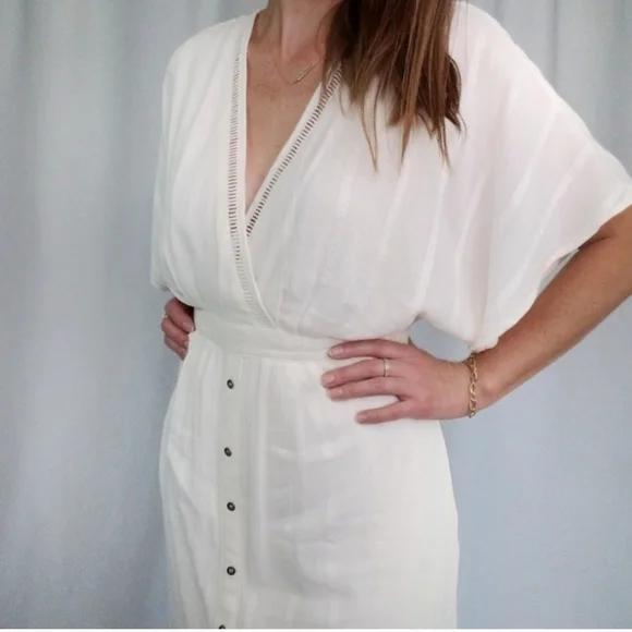 lace up back linen mini dress in sand Make Memories Molded Bust Lace-Up Back Lace Mini Dress White/Beige main image 0
